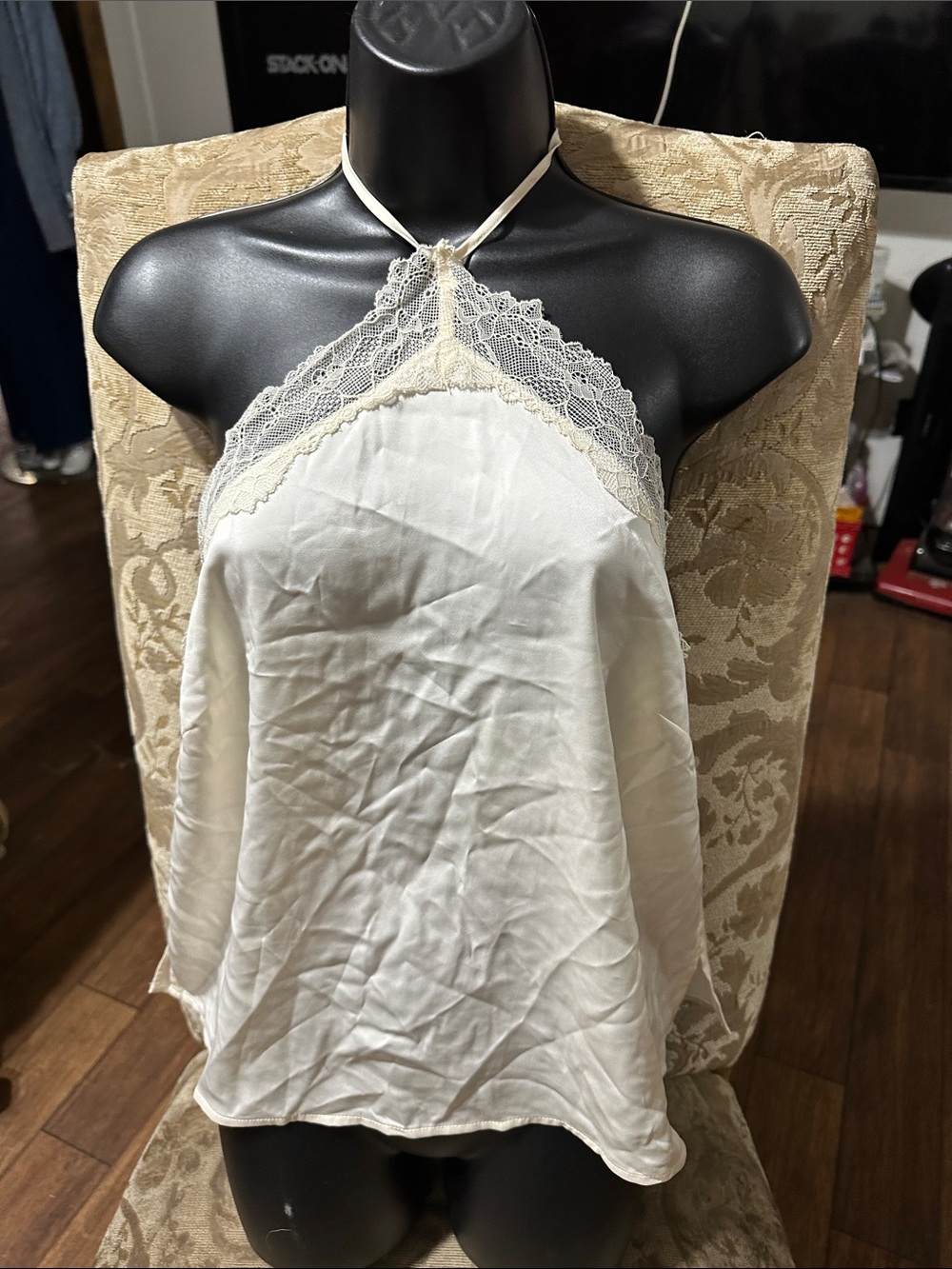 H&M Cream Satin Lace Halter Cami